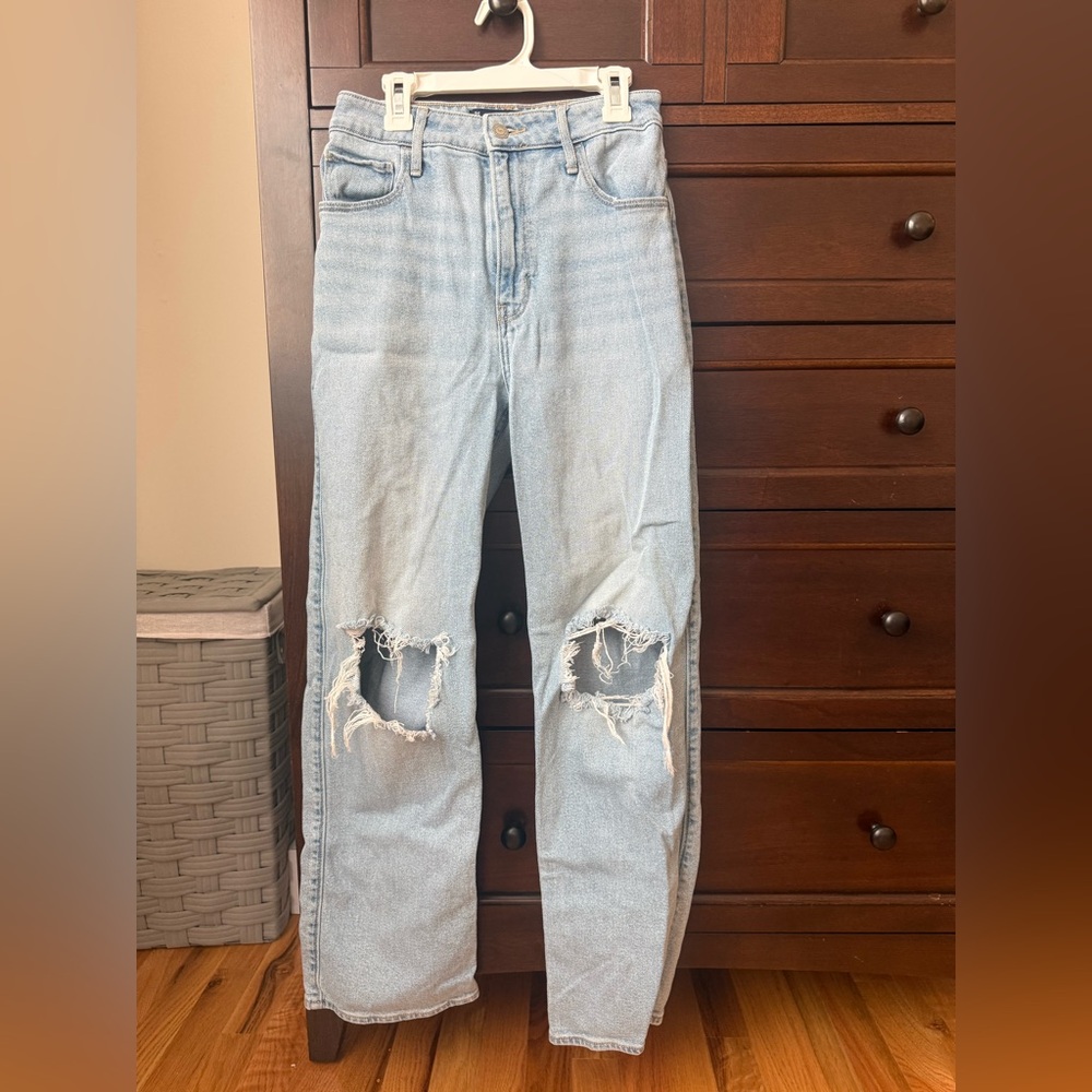 Hollister Light Blue Ultra High-Rise Distressed Dad Jeans